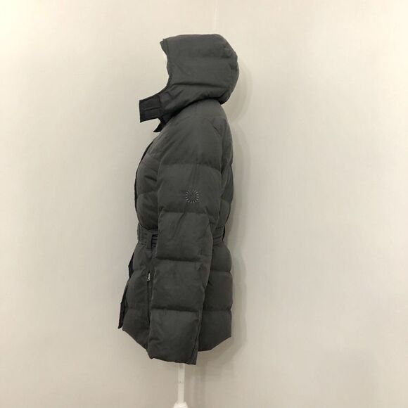 UGG Lambskin 80/20 Duck Down Belted Hooded Mid Length Puffer Coat Woman Size M - Picture 2 of 16